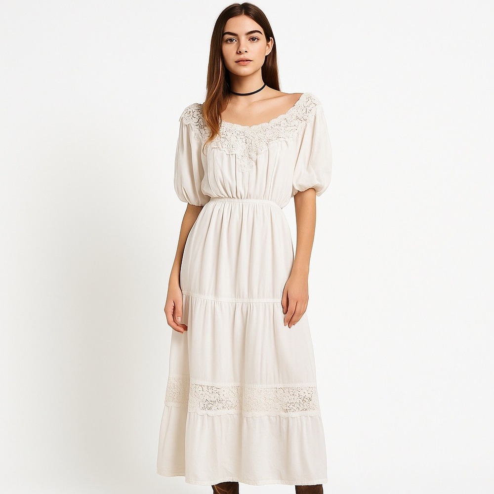 ROBERTA CALIFORNIA x VINTAGE 70's Prairie Dress Cottagecore white‎ boho maxi